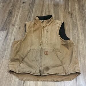Carhartt V33-211 Sandstone Duck Sherpa Lined Vest XL Regular Brown Workwear
